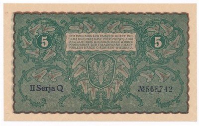Banknot 5 marek polskich 1919 (UNC) PIĘKNY