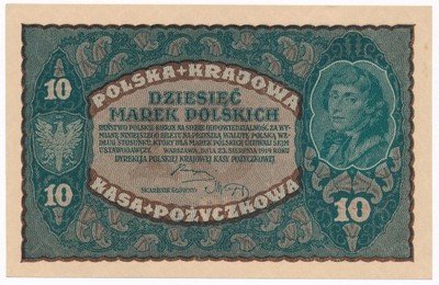 Banknot 10 marek polskich 1919 (UNC) PIĘKNY