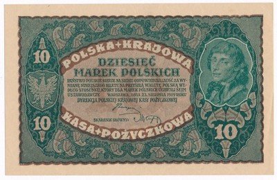 Banknot 10 marek polskich 1919 (UNC) PIĘKNY