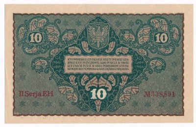 Banknot 10 marek polskich 1919 (UNC) PIĘKNY