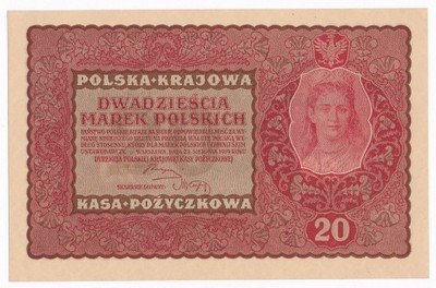 Banknot 20 marek polskich 1919 (UNC) PIĘKNY