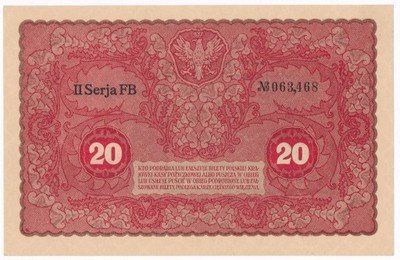 Banknot 20 marek polskich 1919 (UNC) PIĘKNY