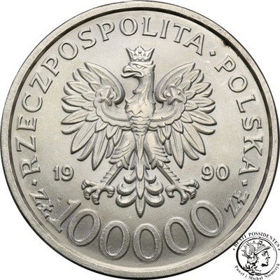 100 000 złotych 1990 Solidarność typ B st.1 RZADKI