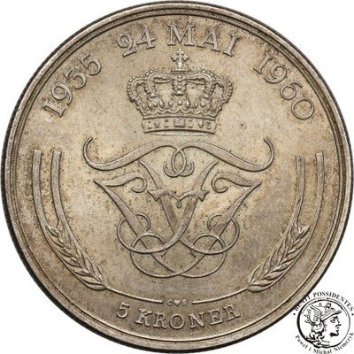 Dania 5 koron srebrne rocznica ślubu 1960 st.1