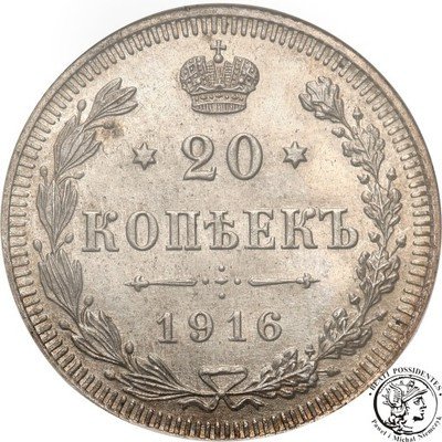 Rosja Mikołaj II 20 kopiejek 1916 BC MS65