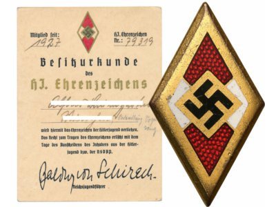 Niemcy III Rzesza odznaka Hitler-Jugend + nadanie
