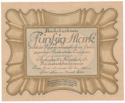 Banknot Niemcy Weimar 50 Mark 1918 st.1