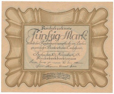 Banknot Niemcy Weimar 50 Mark 1918 st.1