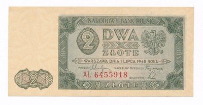 Banknot 2 złote 1948 AL (UNC) PIĘKNY