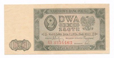 Banknot 2 złote 1948 AA (UNC-) PIĘKNY
