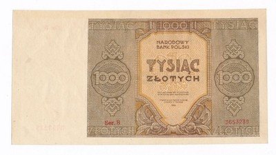 Banknot 1000 złotych 1945 B  (UNC) RZADKOŚĆ R6