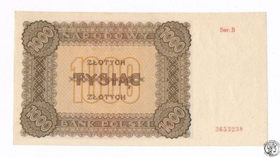 Banknot 1000 złotych 1945 B  (UNC) RZADKOŚĆ R6