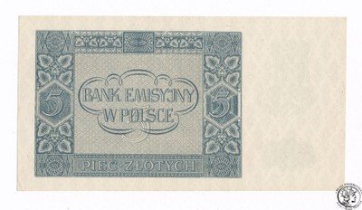 Banknot 5 złotych 1941 AF (UNC-) PIĘKNY