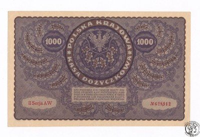 RZADKIE 1.000 marek polskich 1919 (UNC-) PIĘKNY