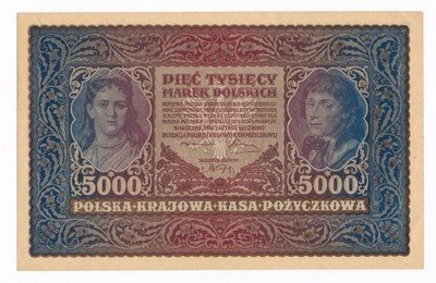 RZADKIE 5.000 marek polskich 1919 AK (UNC-) PIĘKNY