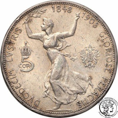 Austria 5 koron 1908 FJI st.3+