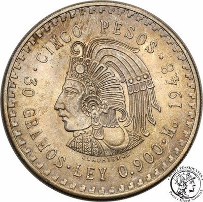 Meksyk 5 Pesos 1948 st.1 PIĘKNE
