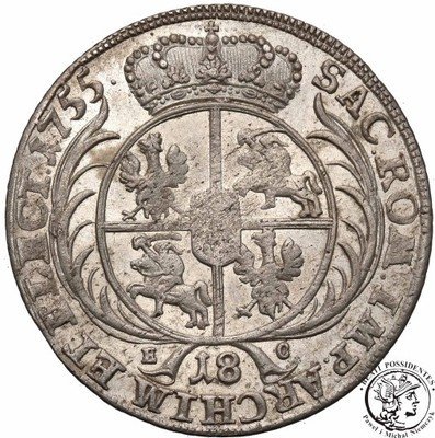 August III Sas ort 1755 Lipsk st.1/1- PIĘKNY