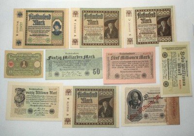 Niemcy banknoty różne lot 10 szt. st.1-/2-