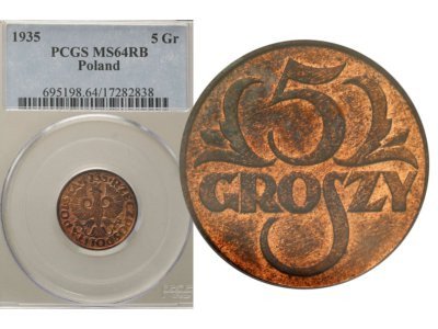 5 groszy 1935 PCGS MS64 RB (MAX)