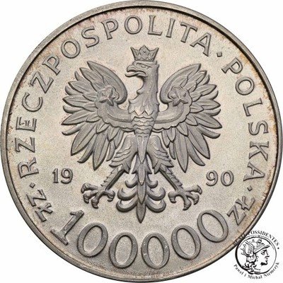 100 000 złotych 1990 Solidarność typ A st.1 PIĘKNE