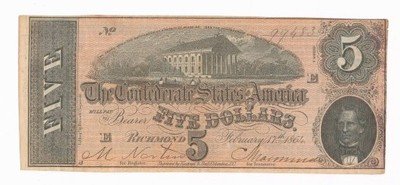 USA Confeder. Richmond 5 dolarów 1864 st. 2+