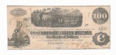 USA Confeder. Richmond 100 dolarów 1862 st. 2