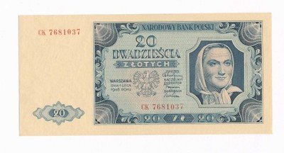 Banknot 20 złotych 1948 CK (UNC) PIĘKNY