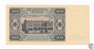 Banknot 20 złotych 1948 CK (UNC) PIĘKNY
