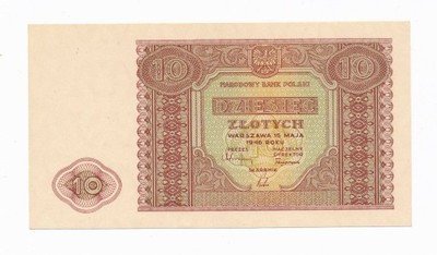 RZADKI Banknot 10 złotych 1946 (UNC) IDEALNY