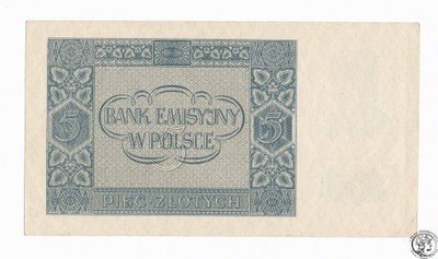 Banknot 5 złotych 1941 AE (UNC-) PIĘKNY