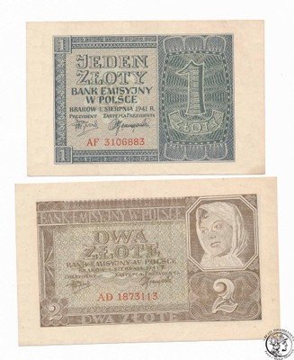 Banknot 1 + 2 złote 1941 (UNC) PIĘKNY