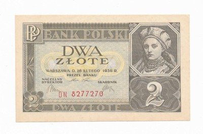 Banknot 2 złote 1936 DN (UNC) PIĘKNY