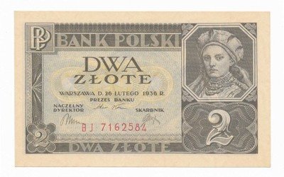 Banknot 2 złote 1936 BJ (UNC) PIĘKNY