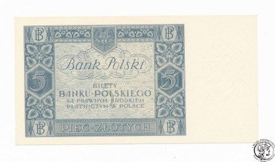 Banknot 5 złotych 1930 CO (UNC) PIĘKNY