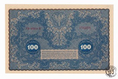 Banknot 100 marek polskich 1919 (UNC) PIĘKNY