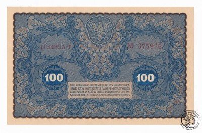 Banknot 100 marek polskich 1919 (UNC) PIĘKNY