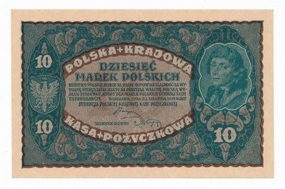 Banknot 10 marek polskich 1919 (UNC-) PIĘKNY