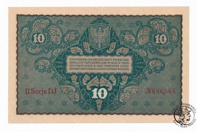 Banknot 10 marek polskich 1919 (UNC-) PIĘKNY