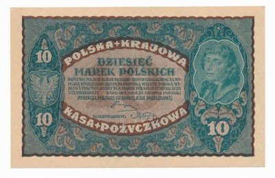 Banknot 10 marek polskich 1919 (UNC-) PIĘKNY