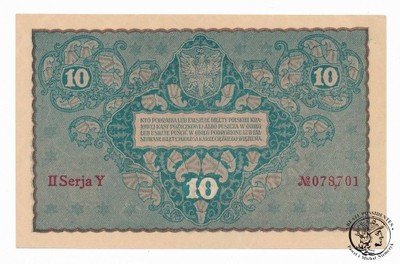 Banknot 10 marek polskich 1919 (UNC-) PIĘKNY