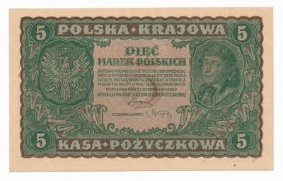 Banknot 5 marek polskich 1919 (UNC) PIĘKNY