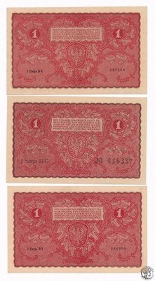 3 x Banknot 1 marka polska 1919 (UNC) PIĘKNY