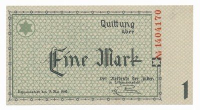 Getto Łódź 1 Marka 1940 Odmiana 7 cyfr UNC PIĘKNE