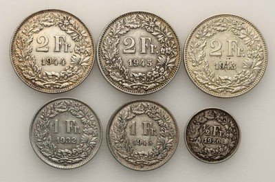 Szwajcaria monety srebrne XX w. zestaw 6 sztuk st3