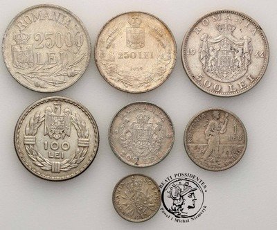 Rumunia monety srebrne zestaw 7 sztuk (XX w.) st.3