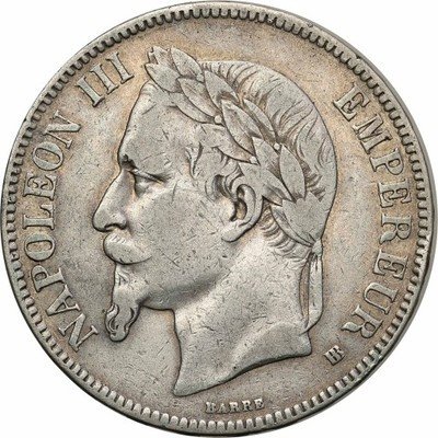 Francja 5 franków 1867 BB Strasbourg st.3