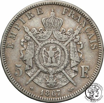 Francja 5 franków 1867 BB Strasbourg st.3