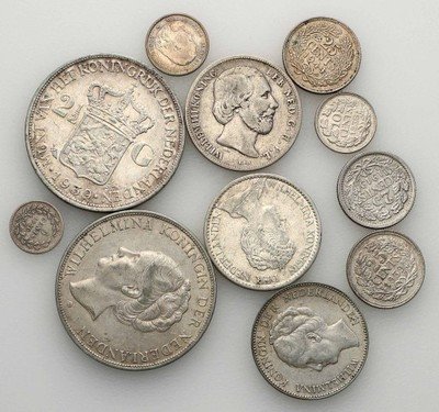Holandia monety srebrne XIX-XX w. 11 sztuk st.2+/3