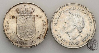 Holandia 10 Guldenów 1970 + 1973 lot 2 sztuk st.2+